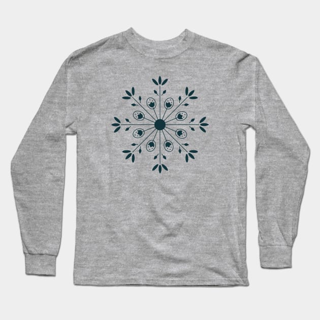 Nordic Inspired Folk Art Snowflake Wheel Long Sleeve T-Shirt by SkullFern